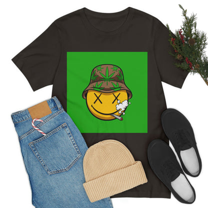 Blazed Happy Face With Hat & Pot Leafs, Unisex Jersey Short Sleeve Tee