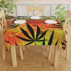 Beautiful Redish Orange Banded Marijuana 420 Pot Weed Leaf Tablecloth