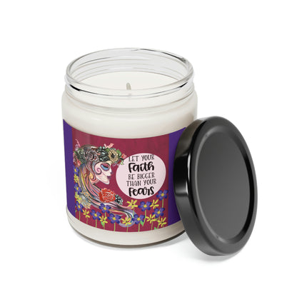 Let Your Faith Be Bigger Than Your Fears, Skull And Flower Collage Scented Soy Candle, 9oz