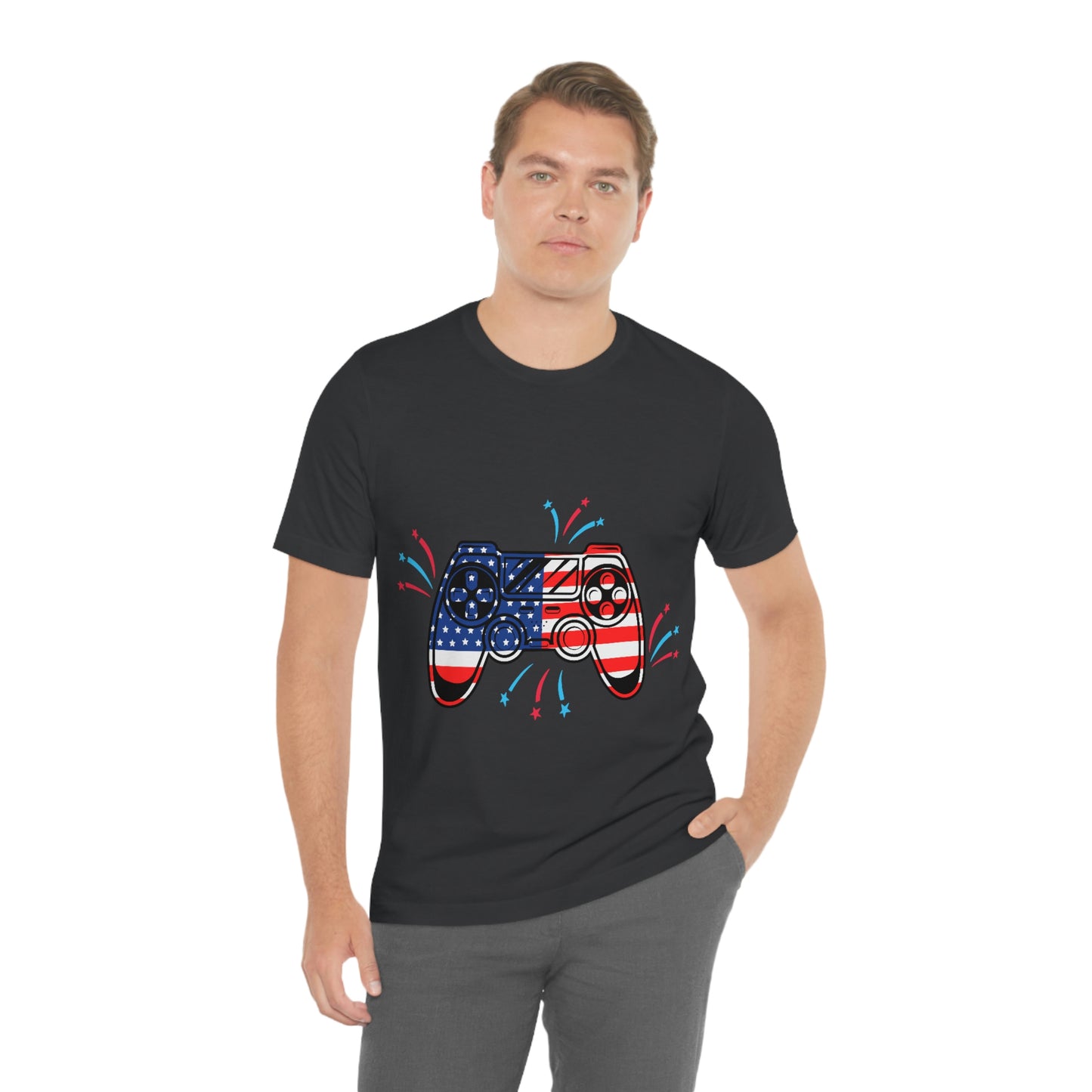 American Flag, Fourth Of July 4th , American Flag Game Controller Unisex Jersey Short Sleeve Tee