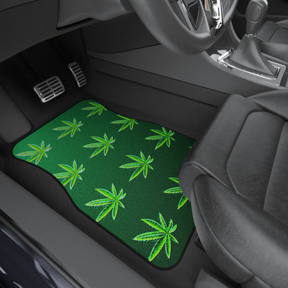 Green Leaf Marijuana Pot Weed Leaf 420 Car Mats (Set of 4)