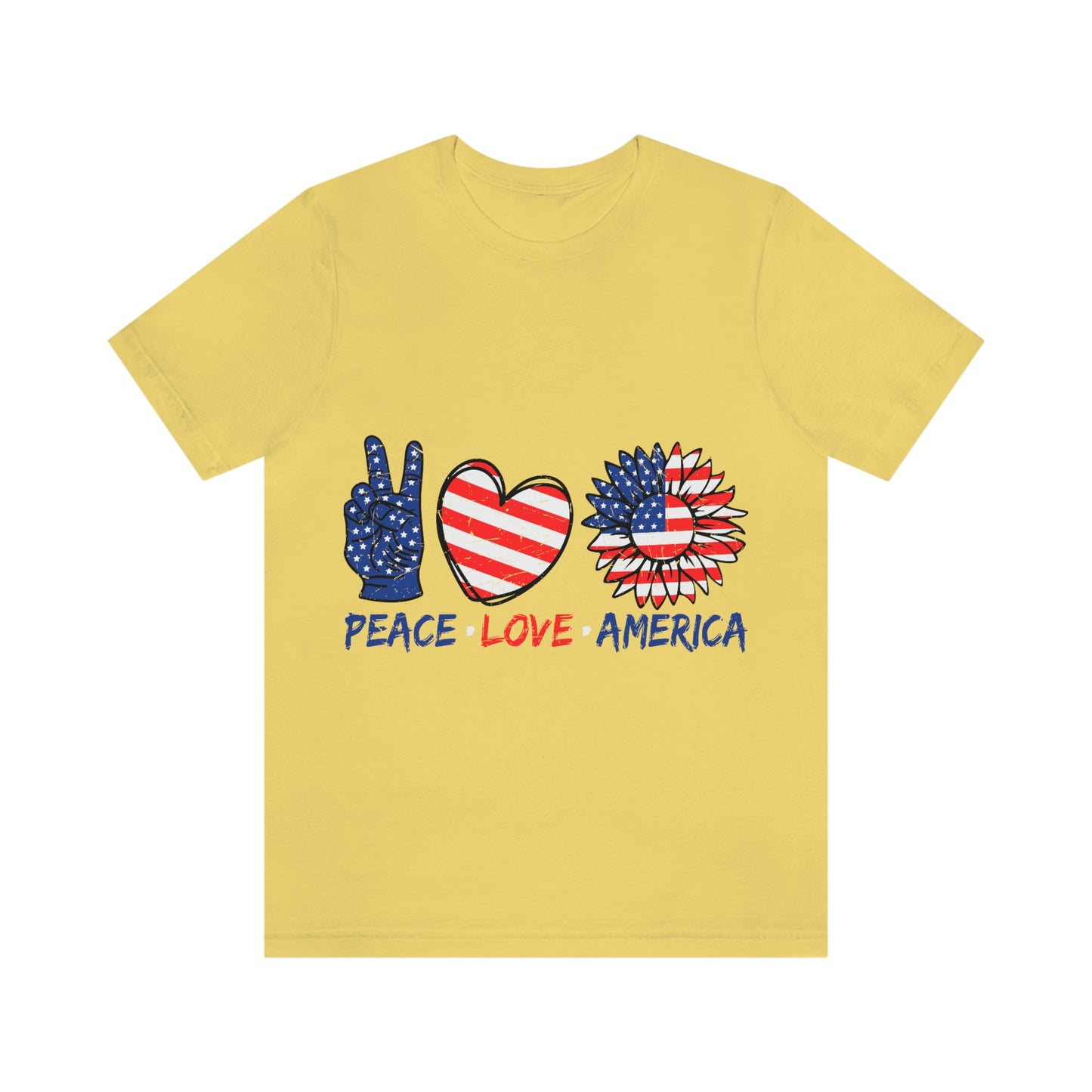 Peace Fingers , Love Heart , America Flag Design Unisex Jersey Short Sleeve Tee