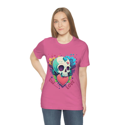 Ew Love Valentine Skull  With Pink And Blue Hearts Unisex Jersey Short Sleeve Tee