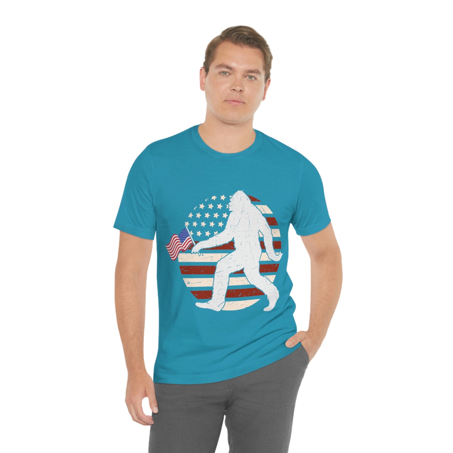 Big Foot American Flag, Fourth Of July 4th Unisex Jersey Short Sleeve Tee