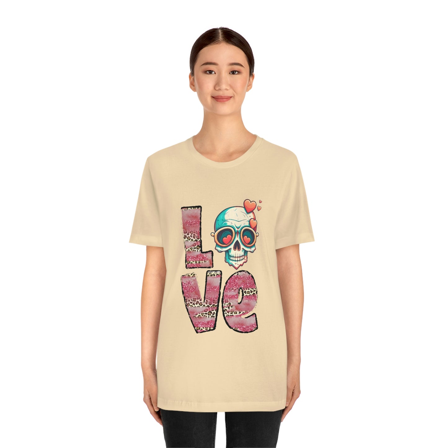 Love Valentine Skull With Red Roses Unisex Jersey Short Sleeve Tee