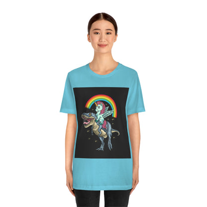 Unicorn Riding a dinosaur, Unisex Jersey Short Sleeve Tee