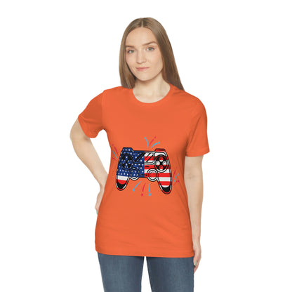 American Flag, Fourth Of July 4th , American Flag Game Controller Unisex Jersey Short Sleeve Tee