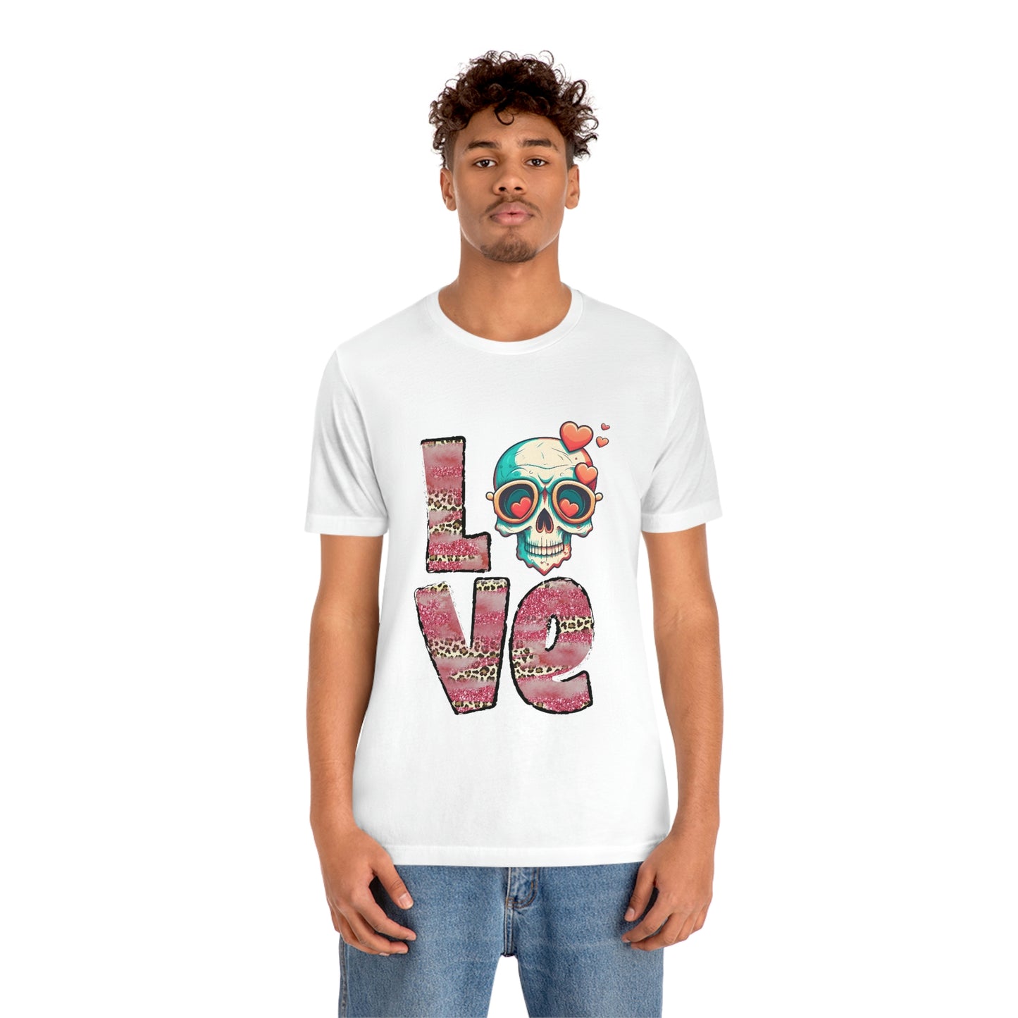 Love Valentine Skull With Red Roses Unisex Jersey Short Sleeve Tee