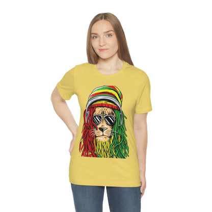 Reggae Lion With Dread locks with Hat, Unisex Jersey Short Sleeve Tee