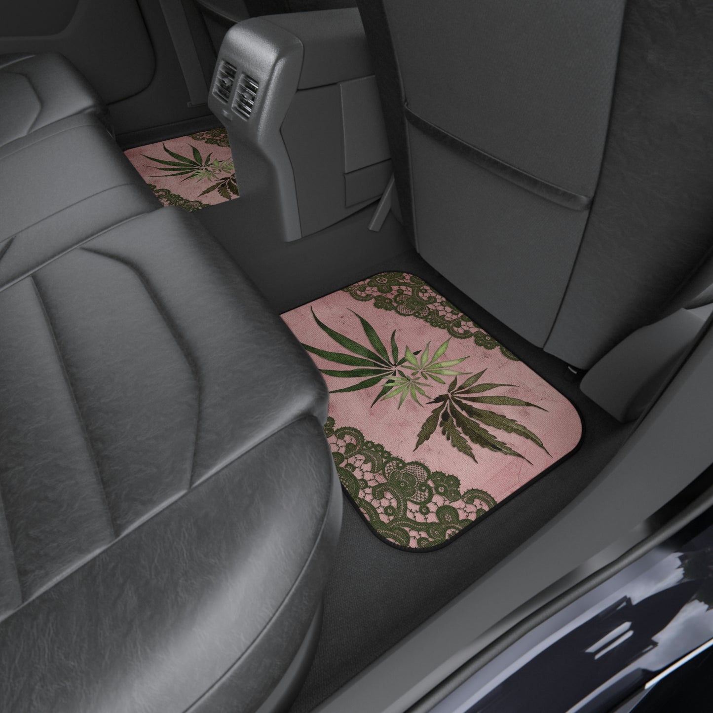 Grey Lace Gorgeous Pink Designed Marijuana 420 Weed Leaf Mats (Set of 4)