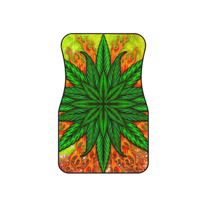 Pot Leaf Collage With Yellow Orange Background With Marijuana Pot Weed 420 Car Mats (Set of 4)