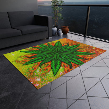 Pot Leaf Collage With Yellow Orange Background With Marijuana Pot Weed 420 Outdoor Rug
