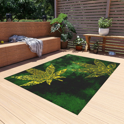 Gorgeous Designed Gold Leaf With multigreen Background Marijuana Pot Weed 420 Outdoor Rug