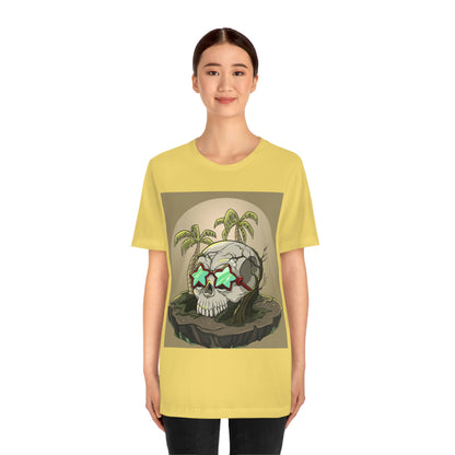 Tropical Island & Skull, Unisex Jersey Short Sleeve Tee