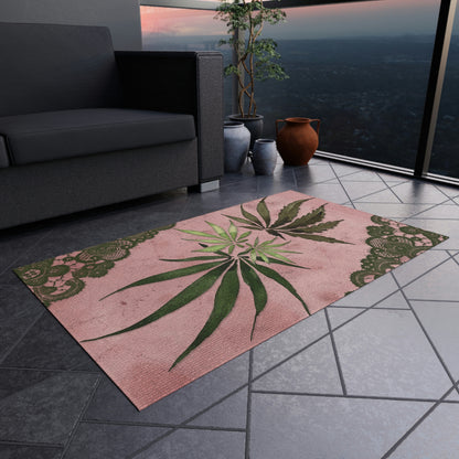 Grey Lace Gorgeous Pink Designed Marijuana 420 Weed Leaf Outdoor Rug