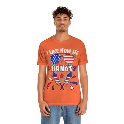 I Like How He Bangs American Flag, Fourth Of July 4th , American Flag Glasses Unisex Jersey Short Sleeve Tee