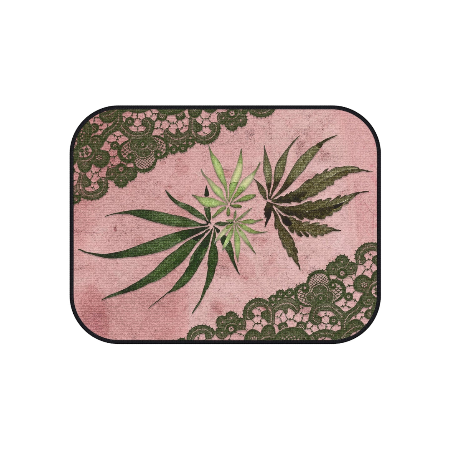 Grey Lace Gorgeous Pink Designed Marijuana 420 Weed Leaf Mats (Set of 4)