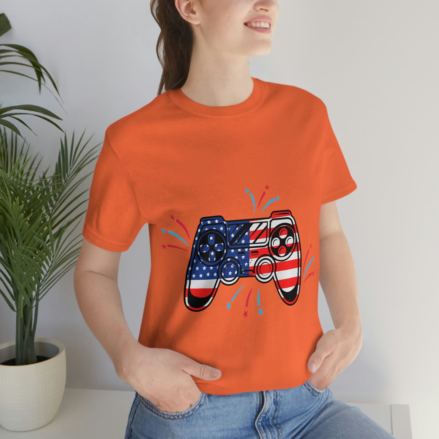 American Flag, Fourth Of July 4th , American Flag Game Controller Unisex Jersey Short Sleeve Tee