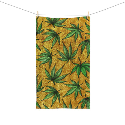 Gold And Green Marijuana Pot Weed Leaf With Gold Background 420 Towel