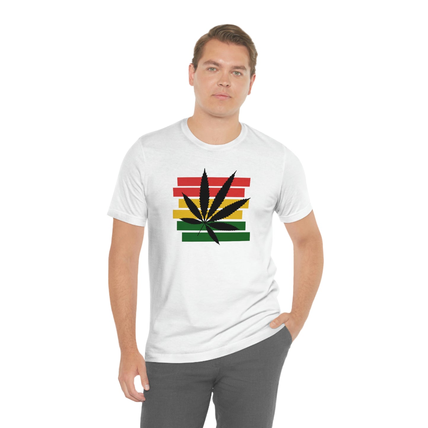 Pot Leaf With Classic Colors, Yellow, Green, Yellow, Unisex Jersey Short Sleeve Tee