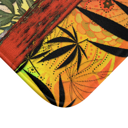 Beautiful Redish Orange Banded Marijuana 420 Pot Weed Leaf Bathmat