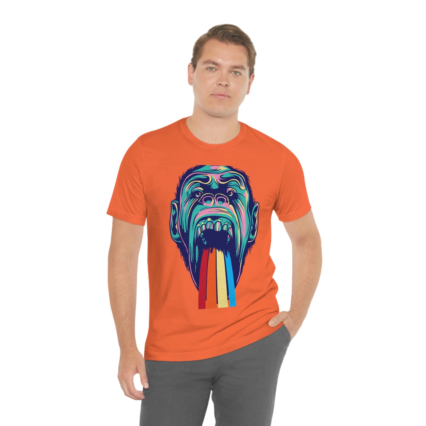 Color Ape Pouring flowing Rainbow Out His Mouth, Unisex Jersey Short Sleeve Tee