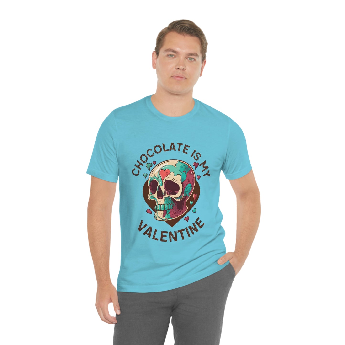 Chocolate Is My Friend My Valentine Skull Unisex Jersey Short Sleeve Tee