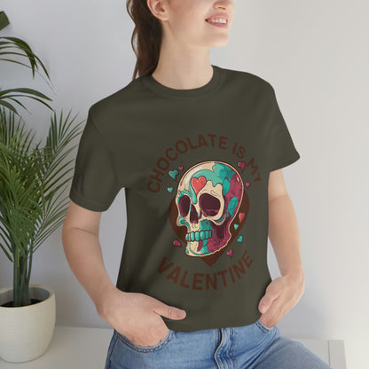 Chocolate Is My Friend My Valentine Skull Unisex Jersey Short Sleeve Tee