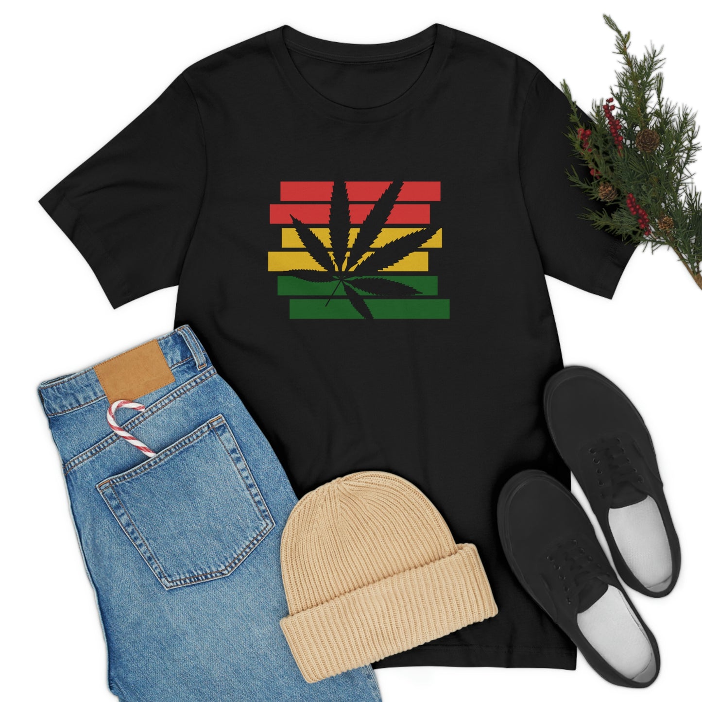 Pot Leaf With Classic Colors, Yellow, Green, Yellow, Unisex Jersey Short Sleeve Tee