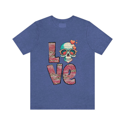 Love Valentine Skull With Red Roses Unisex Jersey Short Sleeve Tee