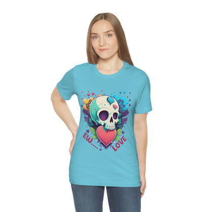 Ew Love Valentine Skull  With Pink And Blue Hearts Unisex Jersey Short Sleeve Tee