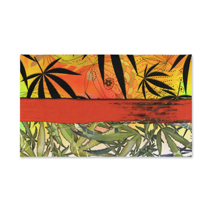 Beautiful Redish Orange Banded Marijuana 420 Pot Weed Leaf, Hand Towel