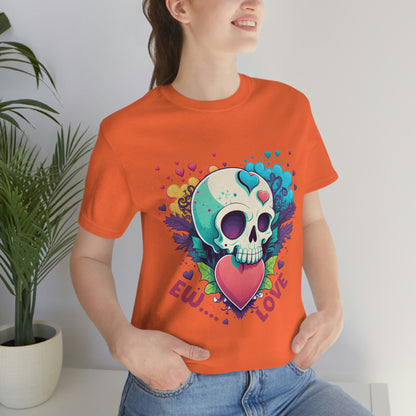 Ew Love Valentine Skull  With Pink And Blue Hearts Unisex Jersey Short Sleeve Tee