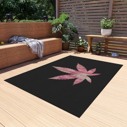 Sassy Single Pink Marijuana 420 Weed Leaf With Black Background 420 Weed Marijuana Leaf Outdoor Rug