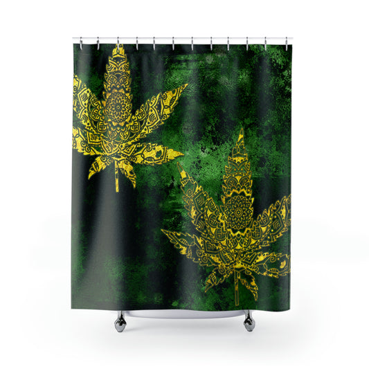 Gorgeous Designed Gold Leaf With multigreen Background Marijuana Pot Weed 420 Shower Curtains