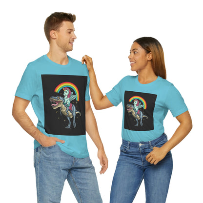 Unicorn Riding a dinosaur, Unisex Jersey Short Sleeve Tee