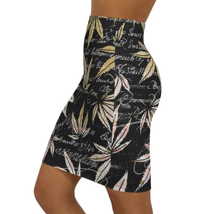 Gold And Black 420 Weed Pot Marijuana Leaf Women's Mini Skirt (AOP)