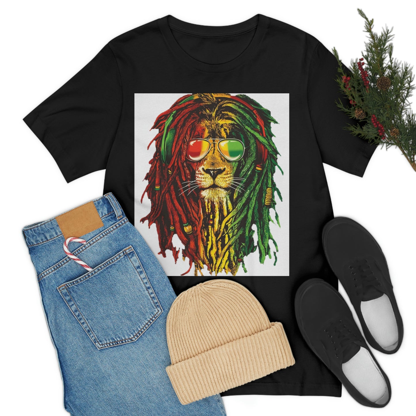 Reggae Lion With Dread locks, Unisex Jersey Short Sleeve Tee