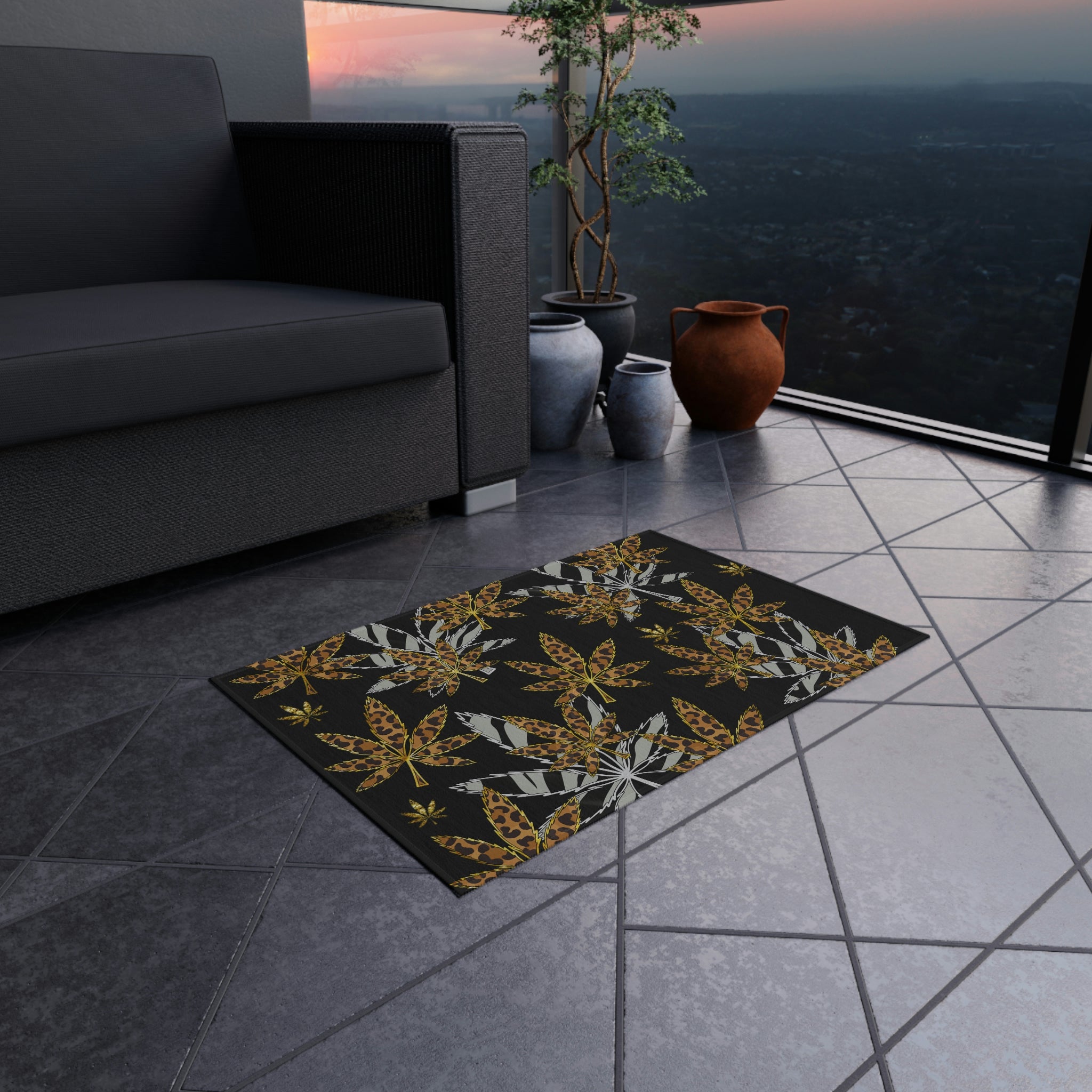 Gold And Zebra Marijuana Pot Weed Leaf 420 Marijuana Leaf Outdoor Rug