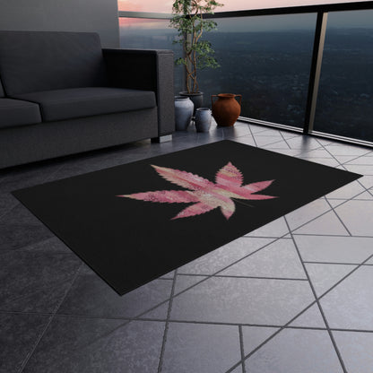 Sassy Single Pink Marijuana 420 Weed Leaf With Black Background 420 Weed Marijuana Leaf Outdoor Rug