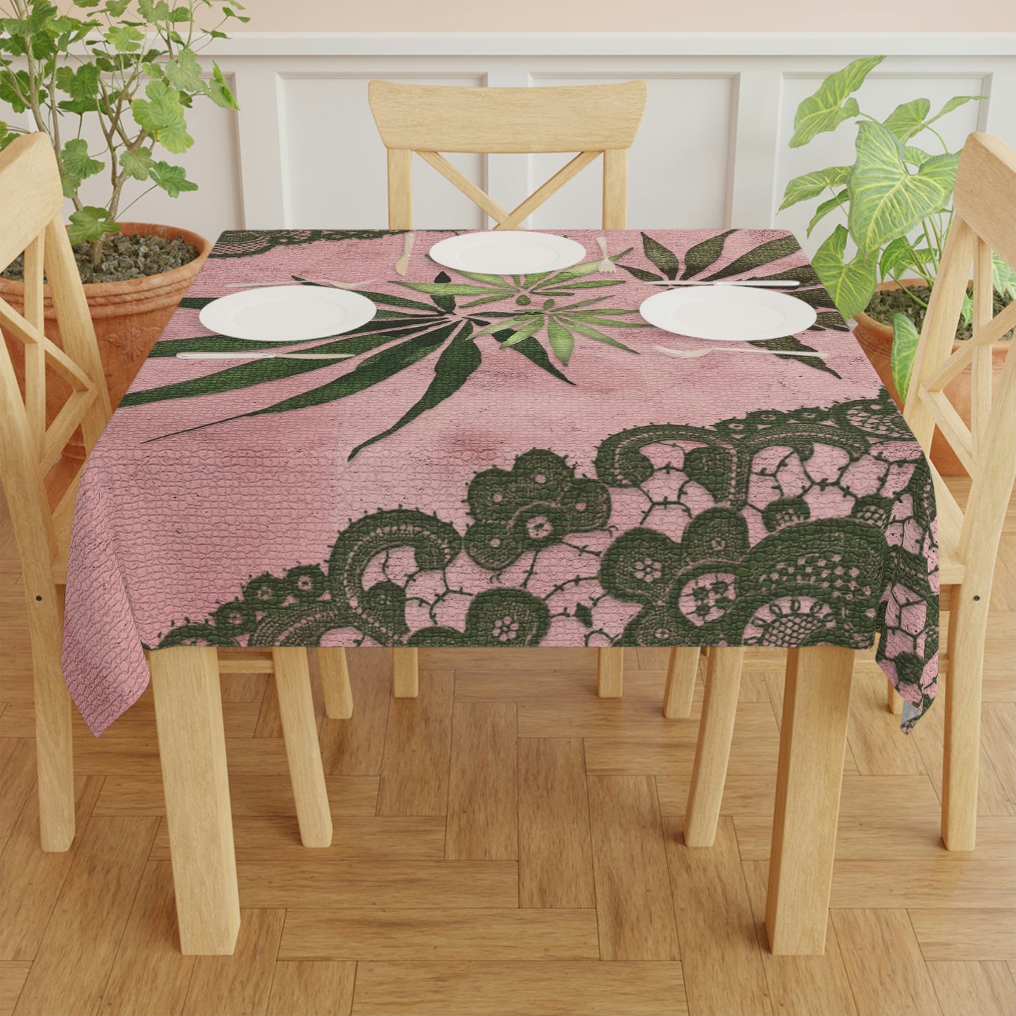 Grey Lace Gorgeous Pink Designed Marijuana 420 Weed Leaf Tablecloth