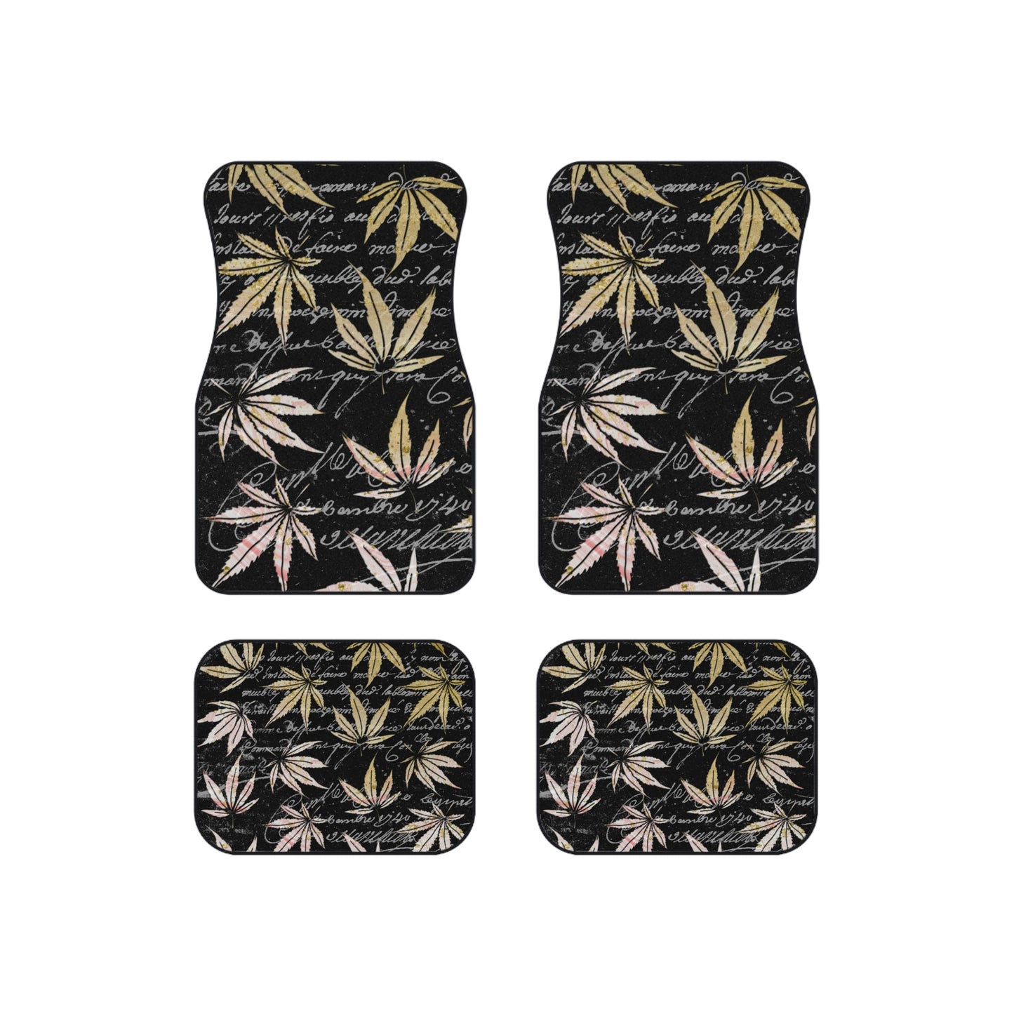 Gold And Black 420 Weed Marijuana Leaf Car Mats (Set of 4)