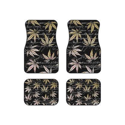 Gold And Black 420 Weed Marijuana Leaf Car Mats (Set of 4)