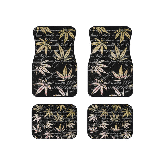 Gold And Black 420 Weed Marijuana Leaf Car Mats (Set of 4)