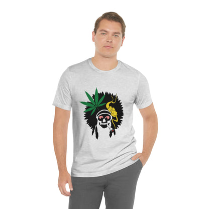 Skull Pot Smoking Indian, Unisex Jersey Short Sleeve Tee