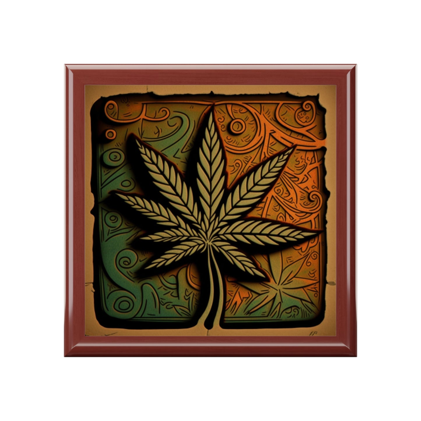 Marijuana Leaf Multi Blue and Green Collage Jewelry Box