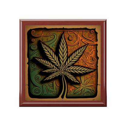 Marijuana Leaf Multi Blue and Green Collage Jewelry Box