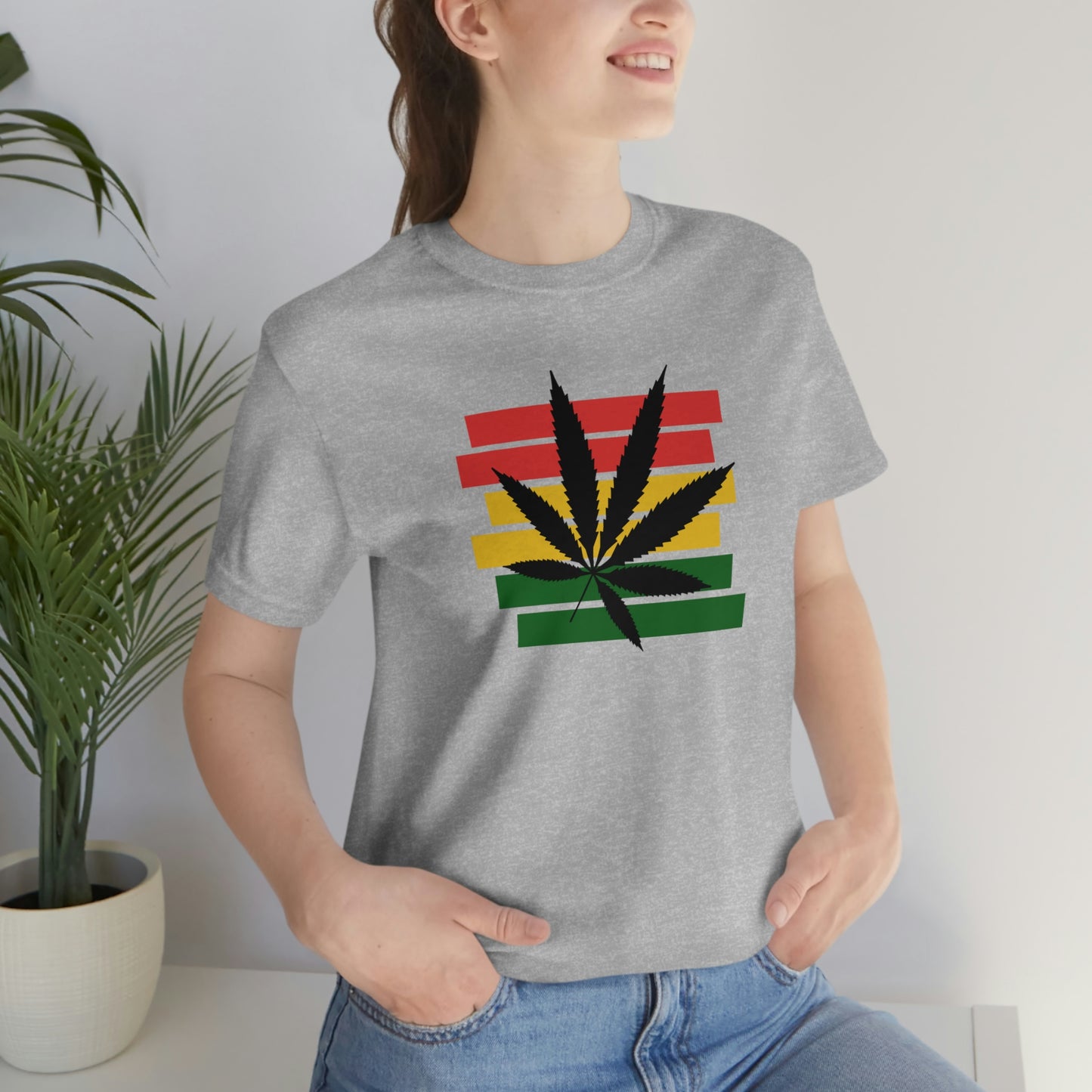 Pot Leaf With Classic Colors, Yellow, Green, Yellow, Unisex Jersey Short Sleeve Tee