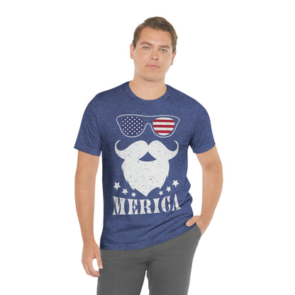 American Flag Sunglass Beard And Merican With Stars Unisex Jersey Short Sleeve Tee