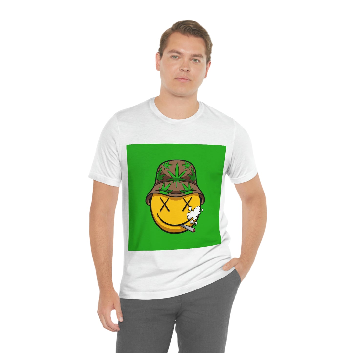 Blazed Happy Face With Hat & Pot Leafs, Unisex Jersey Short Sleeve Tee